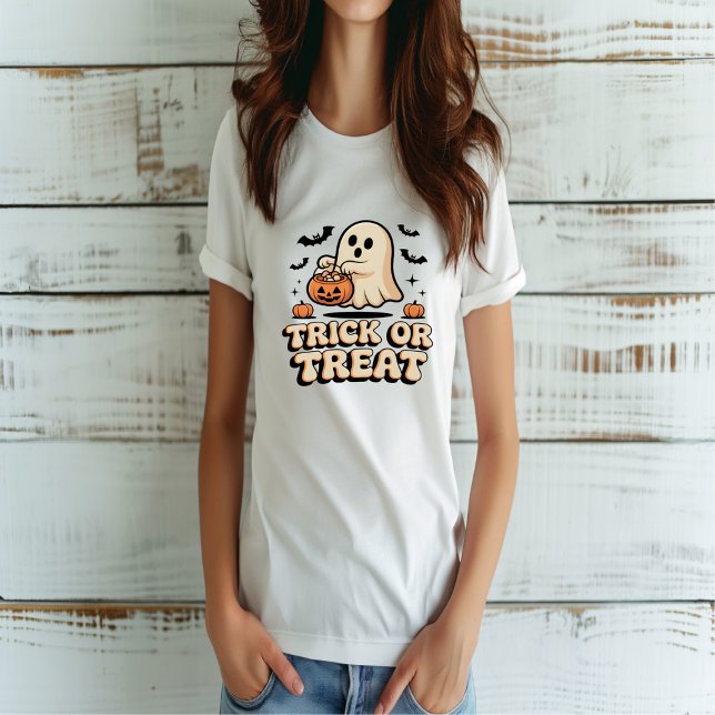 Camiseta Truco retro o trato a fantasma lindo de Halloween (Subido por el creador)