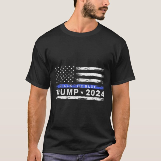 Camiseta Trump 2024 Apoya El Azul Línea Azul Americana F (Anverso)