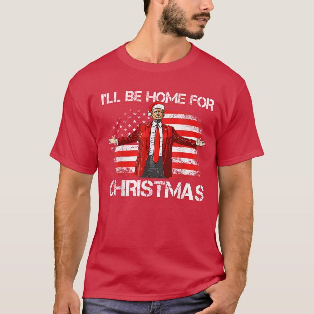 Camiseta Trump 2024 Estaré en casa para Navidades Rojo (Anverso)