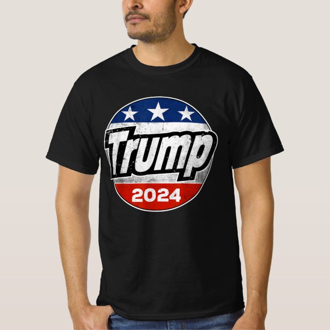 Camiseta Trump 2024 para el botón de la bandera estadounide (Anverso)