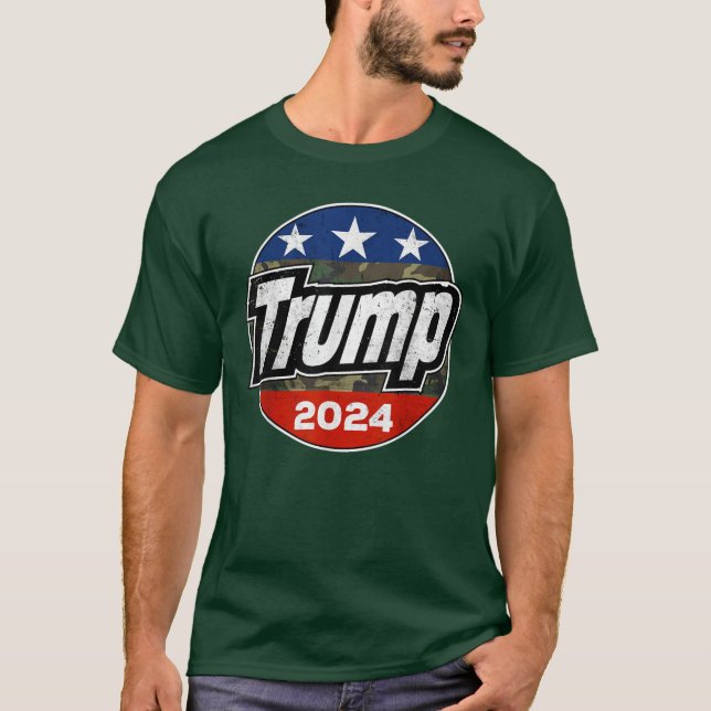 Camiseta Trump 2024 para el botón presidencial de camuflaje (Anverso)