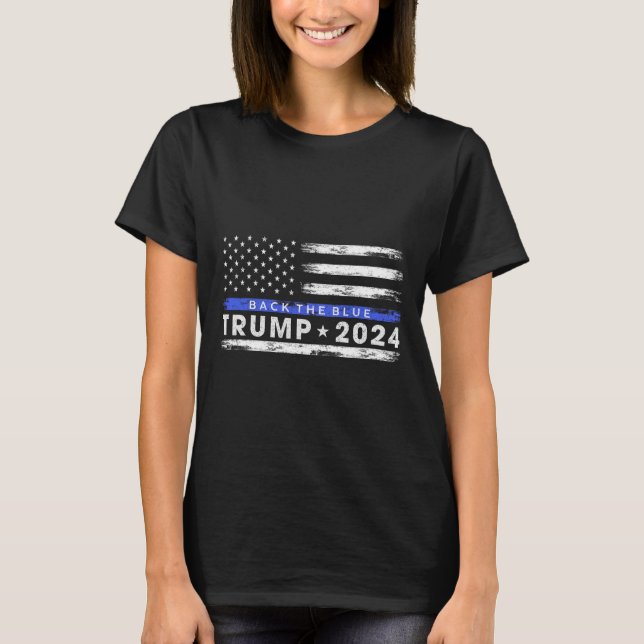 Camiseta Trump 2024 Respaldo de la Línea Azul Delgada Azul  (Anverso)