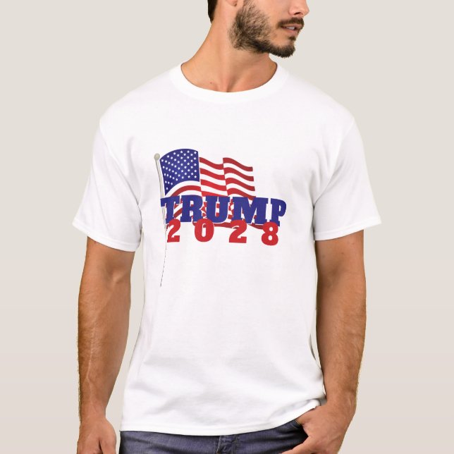 Camiseta Trump 2028 con bandera estadounidense (Anverso)