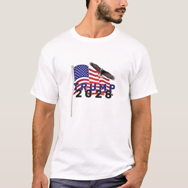 Camiseta Trump 2028 sobre la bandera estadounidense (Anverso)