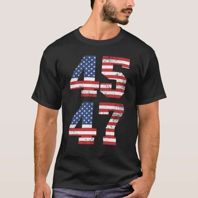 Camiseta Trump 45 47 presidente de la bandera estadounidens (Anverso)