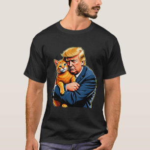 Camiseta Trump Abrazando Gato Naranja Divertido Meme de Ele
