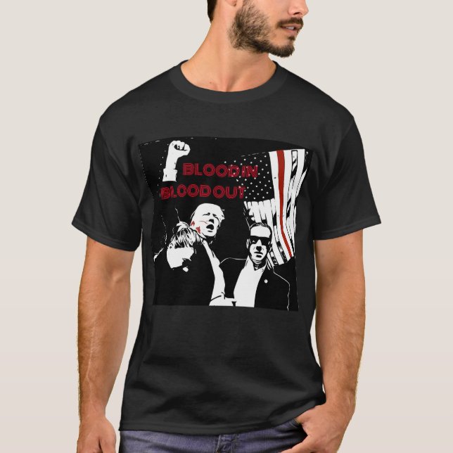 Camiseta Trump Assination Lineart, Sangre in, Sangre out (Anverso)