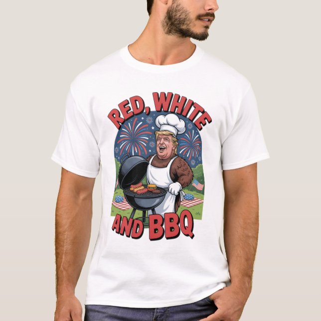Camiseta Trump, blanco rojo y paro de barbacoa, 4 de julio (Anverso)
