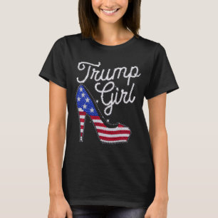 Camiseta Trump Chica de alto talón Bandera Americana Bling 
