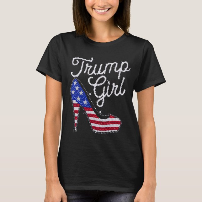 Camiseta Trump Chica de alto talón Bandera Americana Bling  (Anverso)