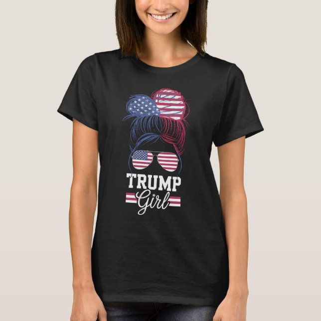 Camiseta Trump Chica Messy Bun EE.UU. 47 Presidente (Anverso)