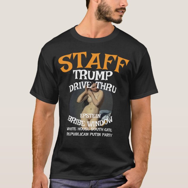 Camiseta Trump Drive a través de EPSTEIN Bribe Window Staff (Anverso)
