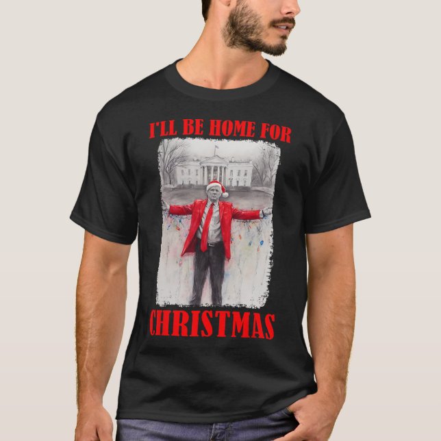 Camiseta Trump en Santa Hat Estaré en casa para Navidades F (Anverso)