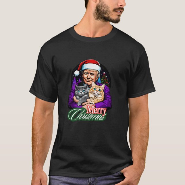 Camiseta Trump Feliz Navidad Funny Fluffy Cat (Anverso)