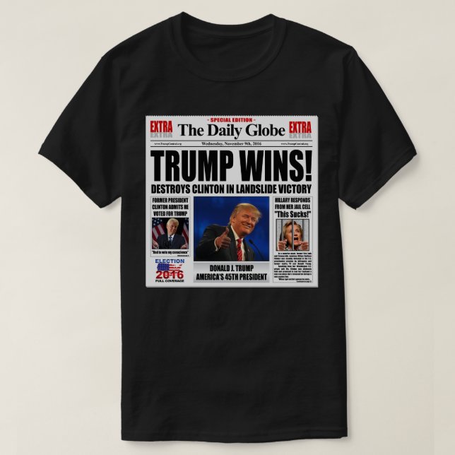 Camiseta ¡Trump gana! Sátira divertida del periódico anti C (Diseño del anverso)