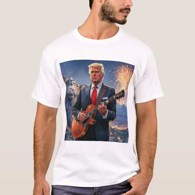 Camiseta Trump Jugando Guitarra Eléctrica Monte Rushmore MA (Anverso)