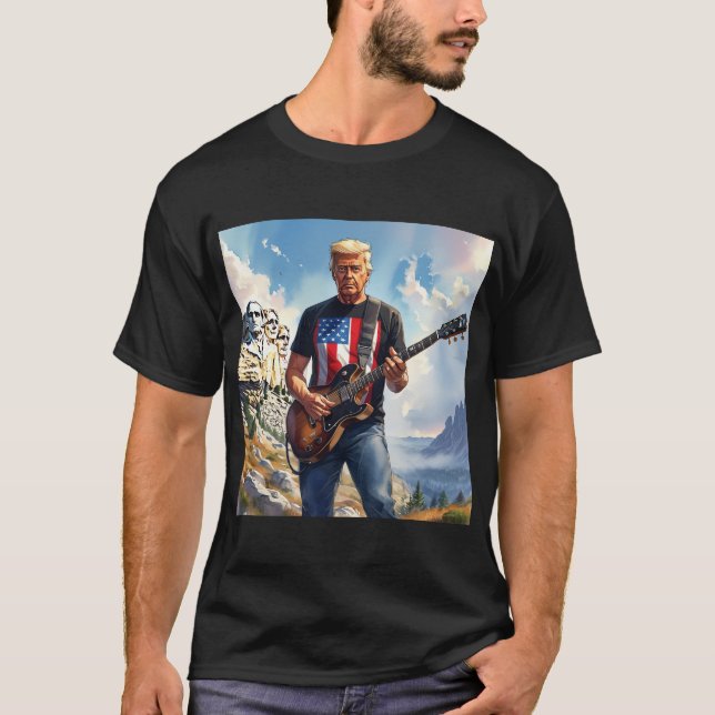 Camiseta Trump Jugando Guitarra Eléctrica Monte Rushmore MA (Anverso)