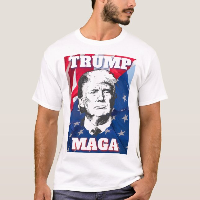 Camiseta TRUMP MAGA con fondo de bandera estadounidense (Anverso)