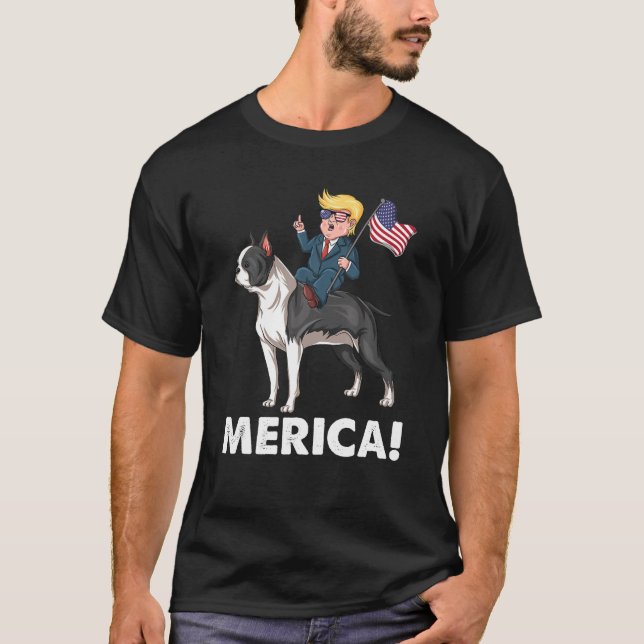 Camiseta Trump Merica Boston Terrier Dog Hero Americano 4º (Anverso)