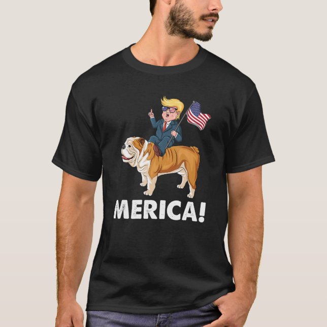 Camiseta Trump Merica Bulldog Inglés Perro Héroe Americano  (Anverso)