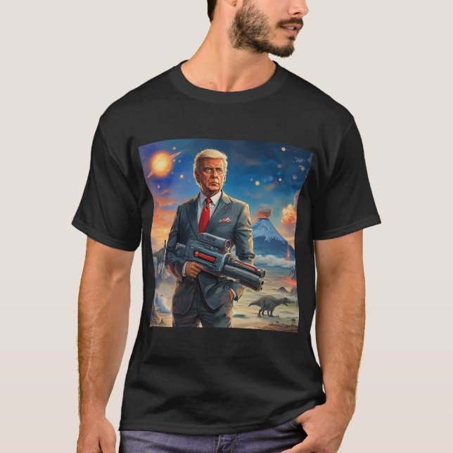 Camiseta Trump sobre el volcán láser de dinosaurios en plan (Anverso)