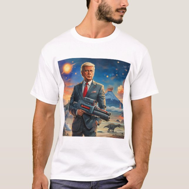 Camiseta Trump sobre el volcán láser de dinosaurios en plan (Anverso)