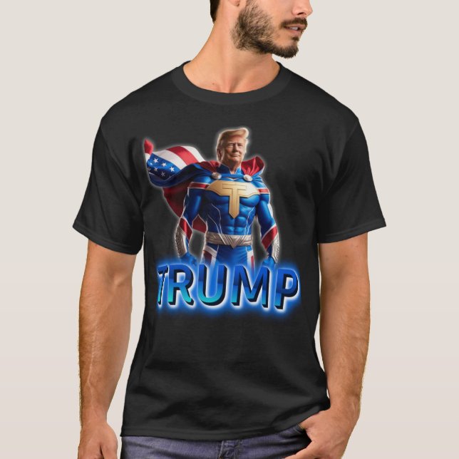 Camiseta Trump Superhéroe: Diseño de Poder Patriótico 2025 (Anverso)