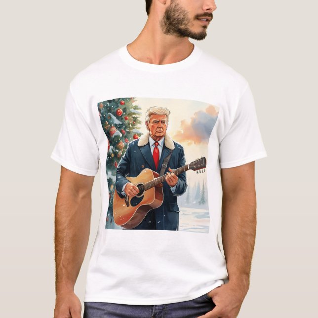 Camiseta Trump tocando guitarra acústica por árbol de Navid (Anverso)
