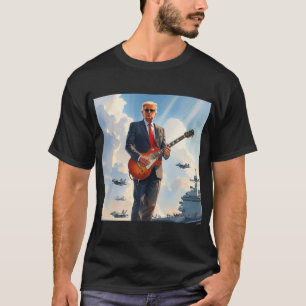 Camiseta Trump tocando guitarra eléctrica en aerolíneas