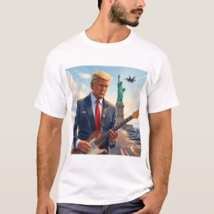 Camiseta Trump tocando guitarra eléctrica en la estatua de 