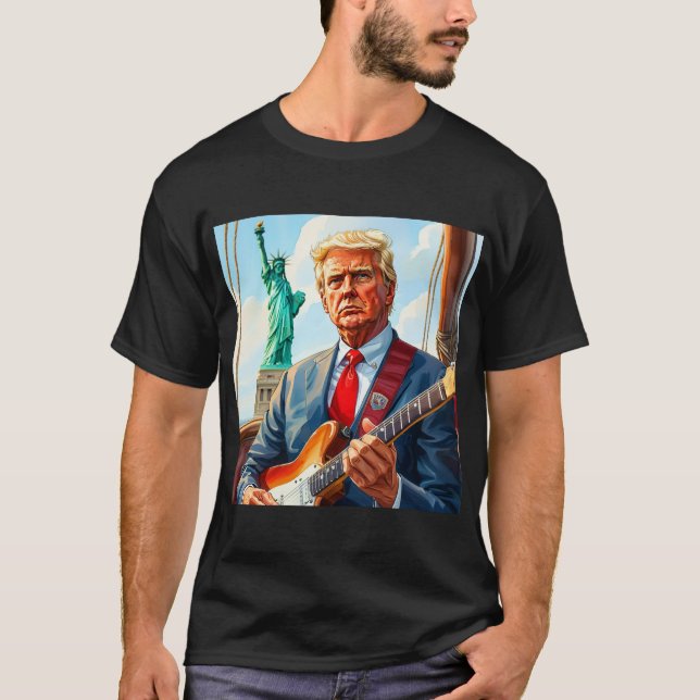 Camiseta Trump tocando guitarra eléctrica en la estatua de  (Anverso)