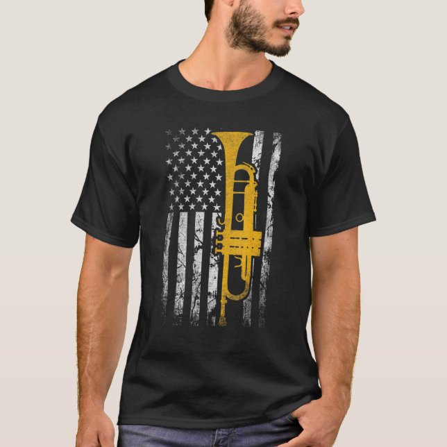Camiseta Trumpet American USA Flag Music Player Trumpet Pla (Anverso)