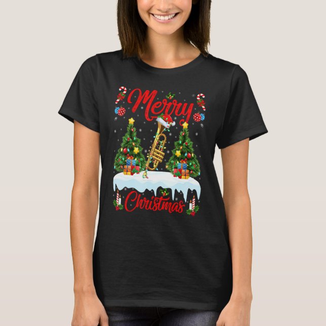 Camiseta Trumpet Music   Lights Xmas Tree Santa Trumpet Chr (Anverso)