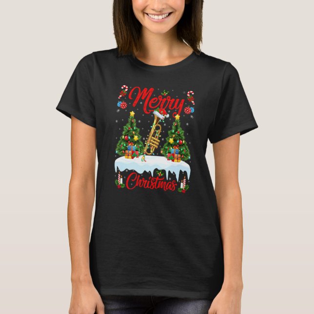 Camiseta Trumpet Music  Lights Xmas Tree Santa Trumpet Chri (Anverso)