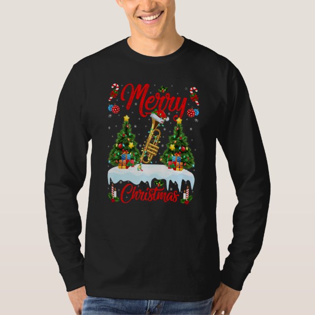 Camiseta Trumpet Music  Lights Xmas Tree Santa Trumpet Chri (Anverso)
