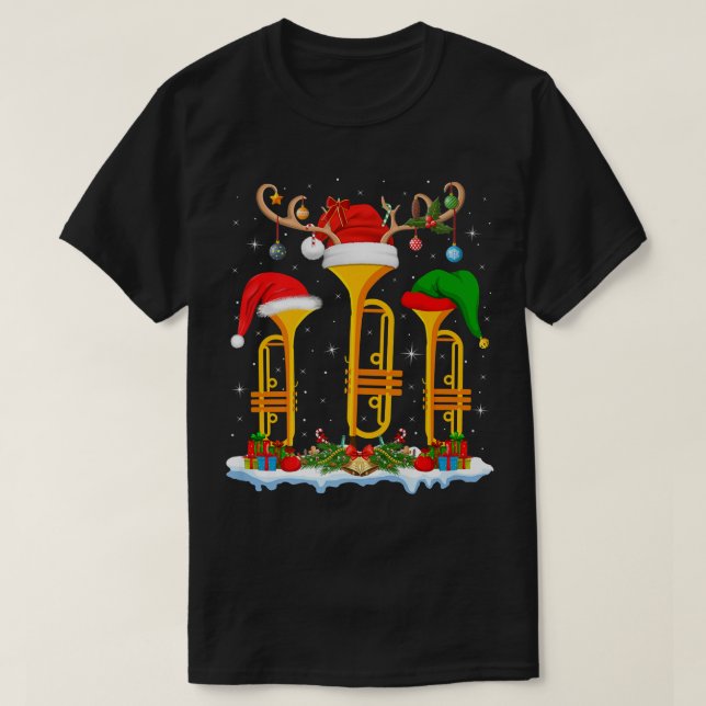 Camiseta Trumpet Music Lover Xmas Iluminando Santa Trumpet  (Diseño del anverso)