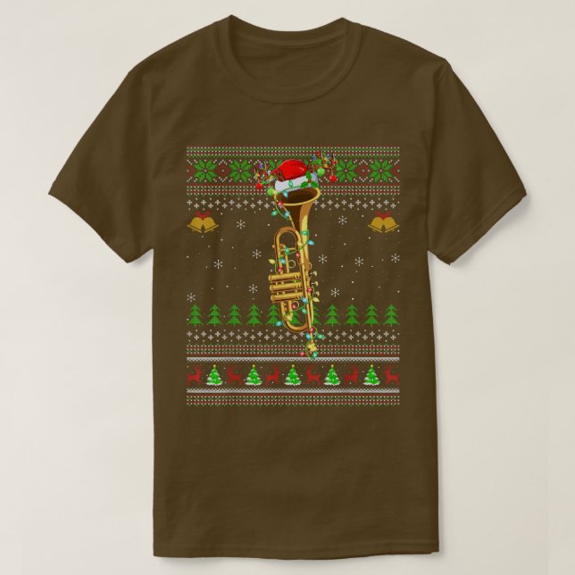 Camiseta Trumpet Music Lover Xmas Santa Trumpet Ugly Christ (Diseño del anverso)