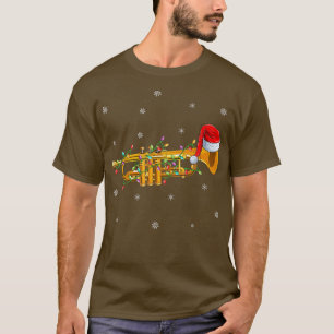 Camiseta Trumpet Music Xmas iluminando a Santa Hat Trumpet 