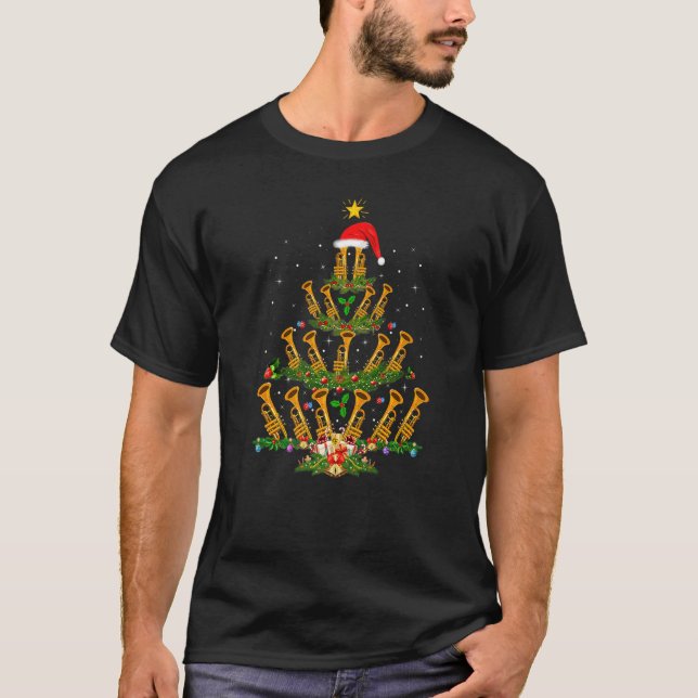 Camiseta Trumpet Music   Xmas Lights Trumpet Christmas Tree (Anverso)