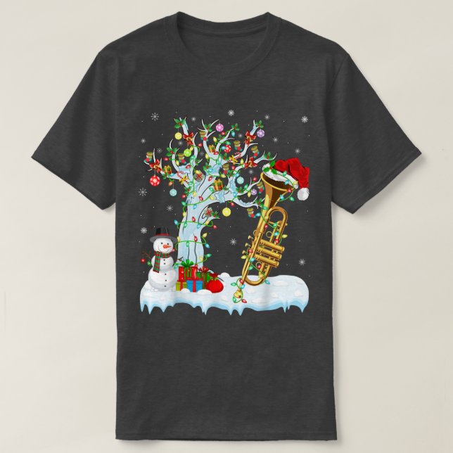 Camiseta Trumpet Music Xmas Tree iluminando a Santa Hat Tru (Diseño del anverso)