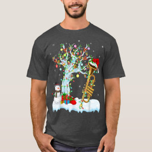 Camiseta Trumpet Music Xmas Tree iluminando a Santa Hat Tru