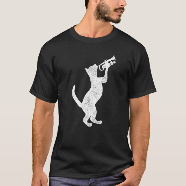 Camiseta Trumpet Player Cat Vintage   (Anverso)