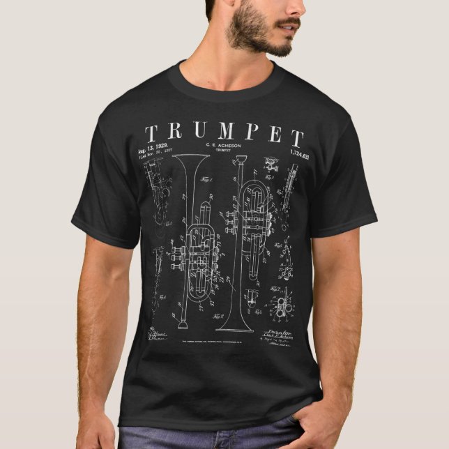 Camiseta Trumpet Vintage Patent Trumpetist Drawing Print (Anverso)
