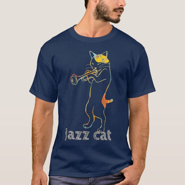 Camiseta Trumpeta de jazz tocando gato Kitty Gato Guay Jazz (Anverso)