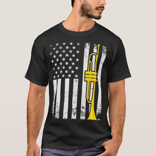 Camiseta Trumpeter patriótico trompeta con bandera de regal (Anverso)