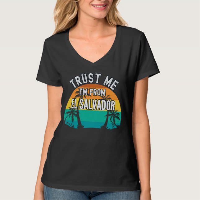 Camiseta Trust Me I'm From El Salvador Tropical Trees Vinta (Anverso)