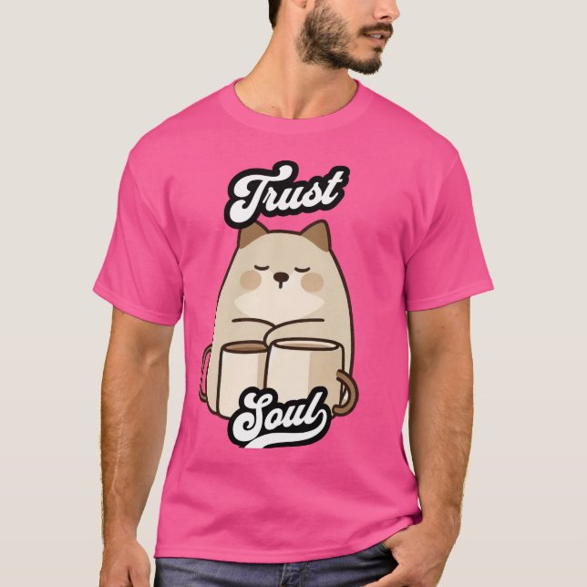 Camiseta Trust Soul – Gato Kawaii y Tazas Zen (Anverso)