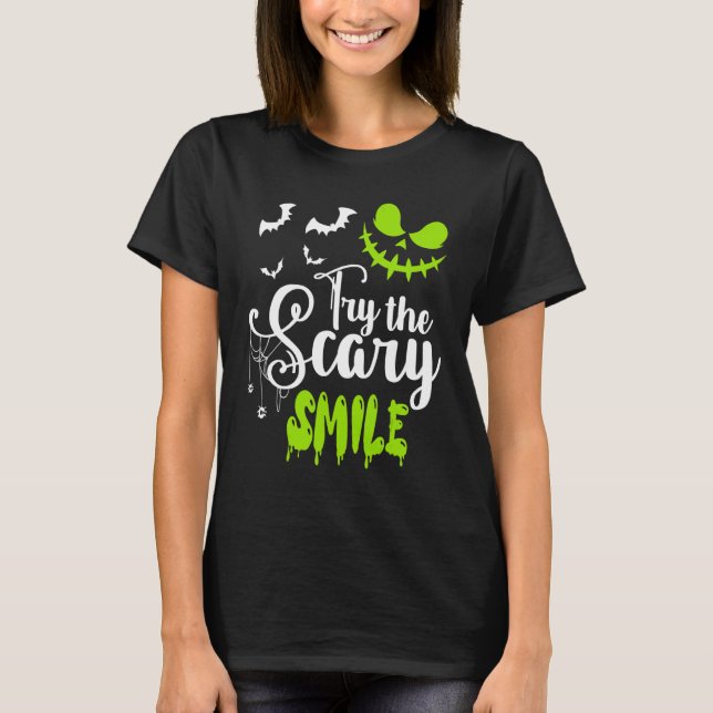Camiseta Try The Scary Smile Pumpkin Jack O Lantern Face (Anverso)