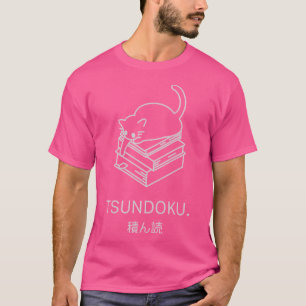 Camiseta Tsundoku con Bookworm Kawaii Cat japonés Minimal