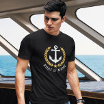 Camiseta Tu barco o tu nombre Anchor Laurel de estilo de or<br><div class="desc">Un Ancla Náutica,  Hojas de Laurel de Estilo Oro y Estrella con tu nombre personalizado o nombre de barco en una camiseta negra.</div>
